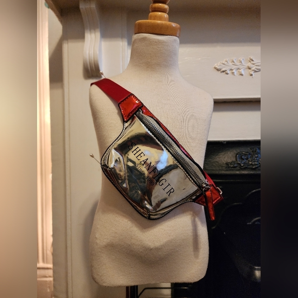 Sheanfaoir Metallic Silver Red Mini Sling Crossbody Bag OS NWOT